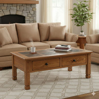 Marv Coffee Table, 2 Drawers, 49 Inch Rectangular w Brown Slate Inlay -BM324743
