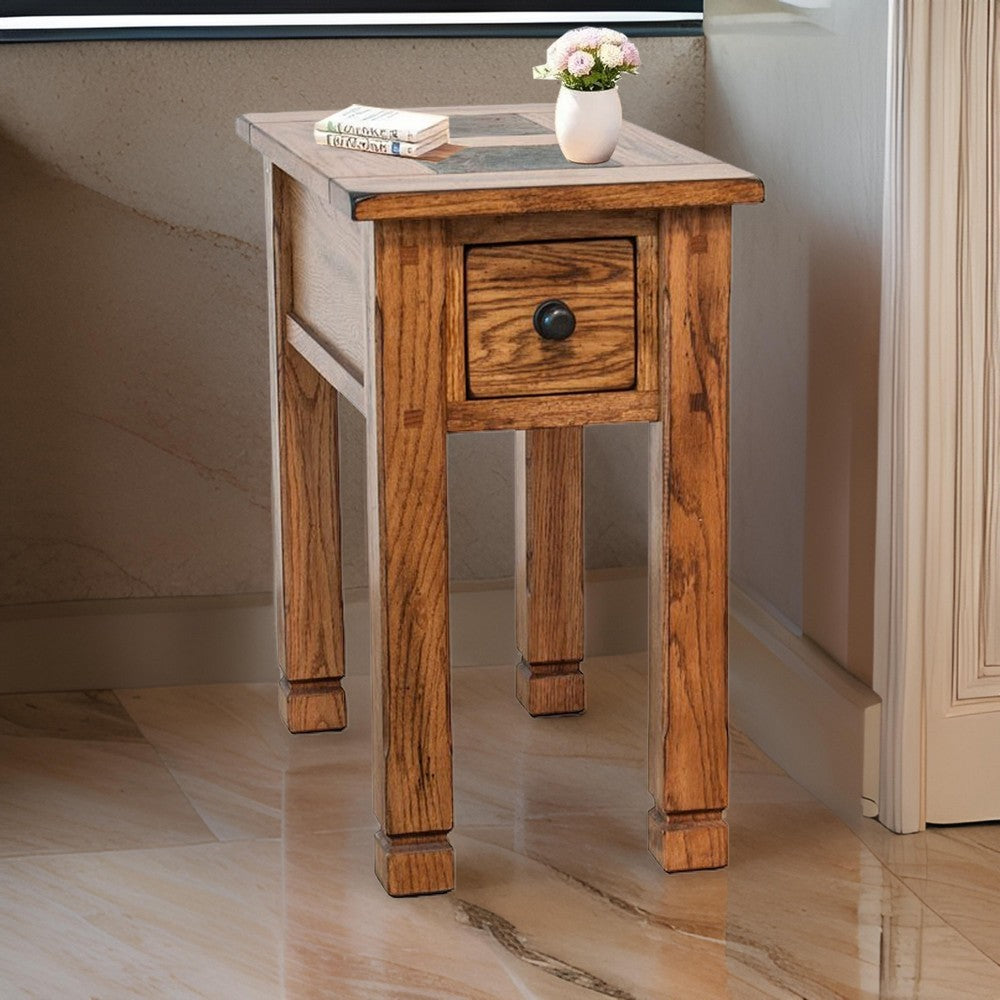 Marv Accent Chair Side Table, 25 Inch Rectangular Top, Drawer, Brown -BM324744