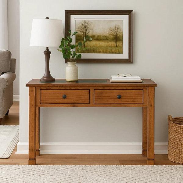 Marv Sofa Table w 2 Drawers, 48 Inch Rectangular Slate Inlay, Brown -BM324746