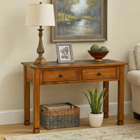 Marv Sofa Table w 2 Drawers, 48 Inch Rectangular Slate Inlay, Brown -BM324746