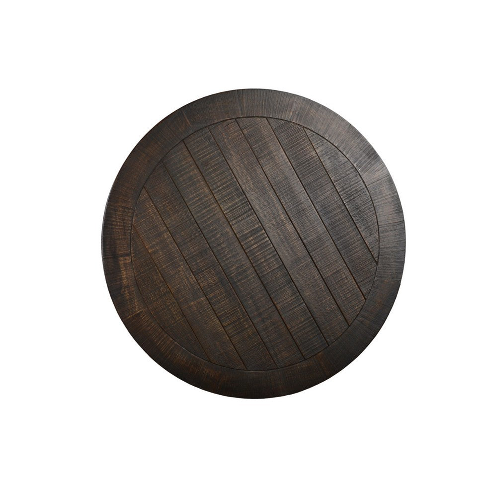 Flint Coffee Table w Shelf, Barrel Shape, 38 Inch Dark Brown Round Top -BM324751