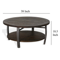 Flint Coffee Table w Shelf, Barrel Shape, 38 Inch Dark Brown Round Top -BM324751