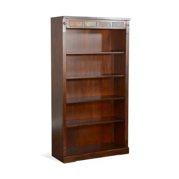 Odell Bookcase w 5 Adjustable Shelves, Dark Brown Slate Inlay 60 Inch