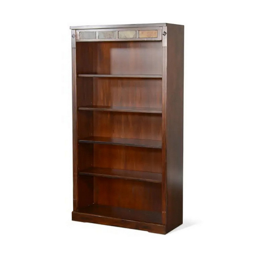 Odell Bookcase w 5 Adjustable Shelves, Dark Brown Slate Inlay 60 Inch -BM324755
