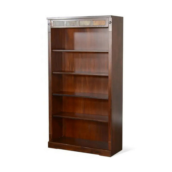 Odell Bookcase w 5 Adjustable Shelves, Dark Brown Slate Inlay 60 Inch -BM324755