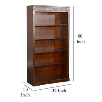 Odell Bookcase w 5 Adjustable Shelves, Dark Brown Slate Inlay 60 Inch -BM324755