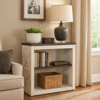 Zena 30 Inch Small Bookcase, 2 Shelves, 2 Tone in Brown, White Veneer -BM324770