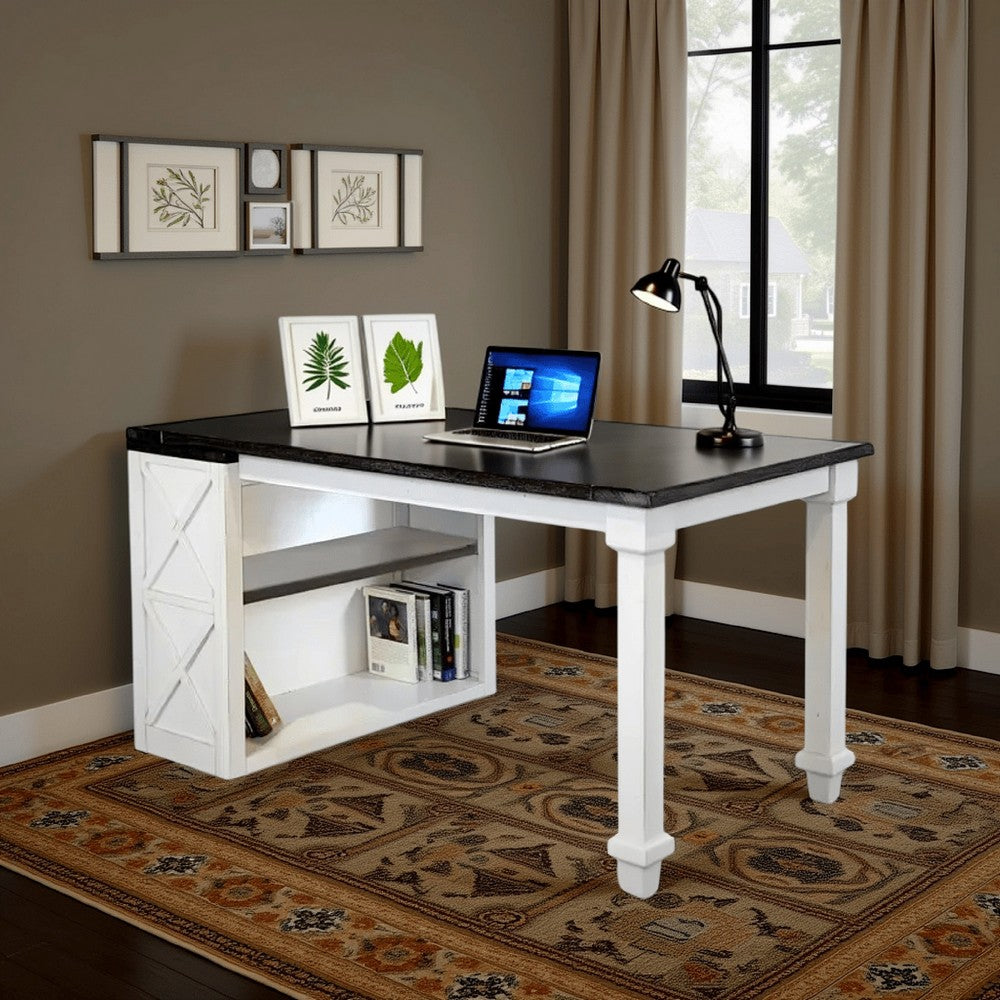 Zena Writing Desk, White Turned Legs, 56 Inch Rectangular Brown Top -BM324772