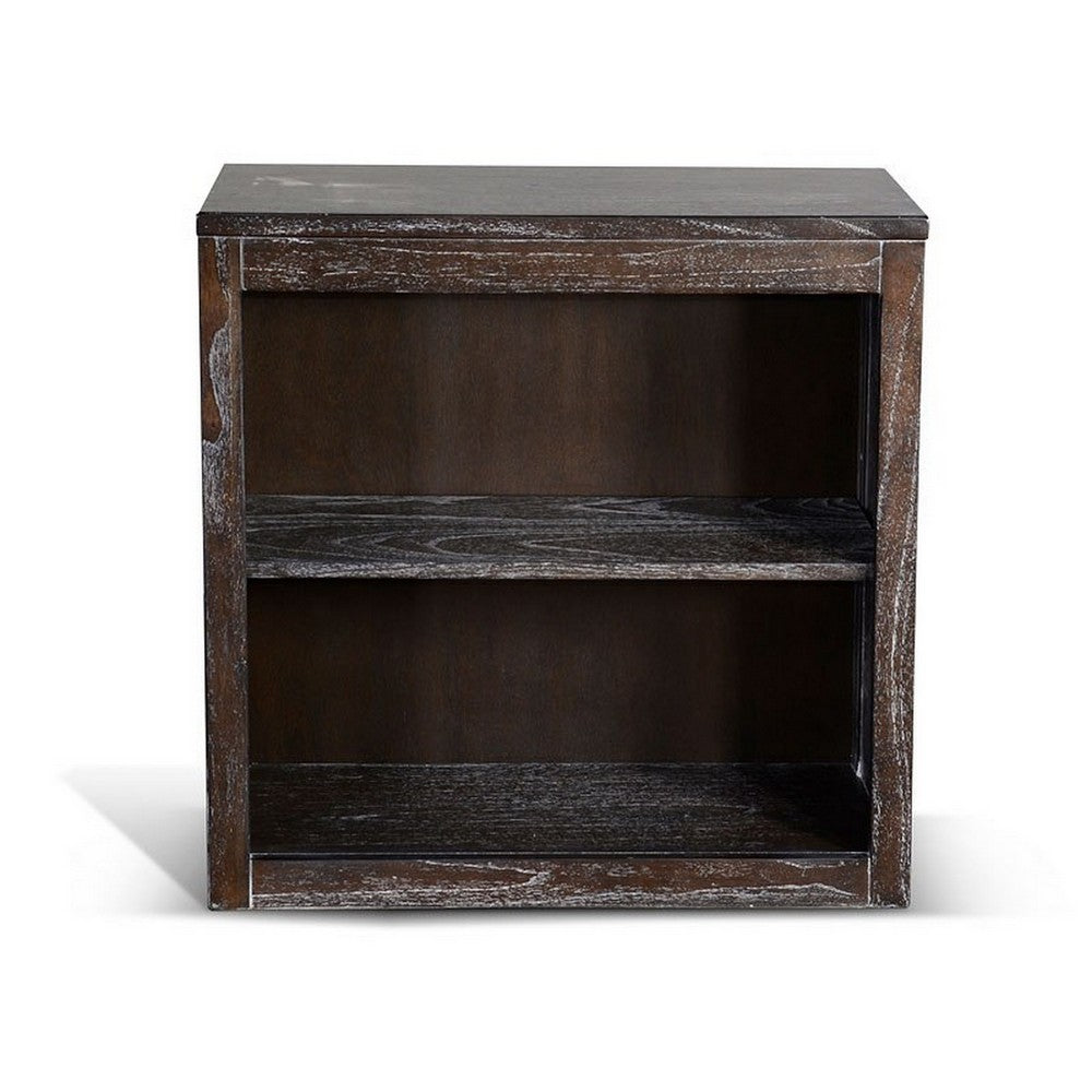 Sofi Small Bookcase, X Cross Panels, 2 Shelves, Dark Brown Veneer -BM324773