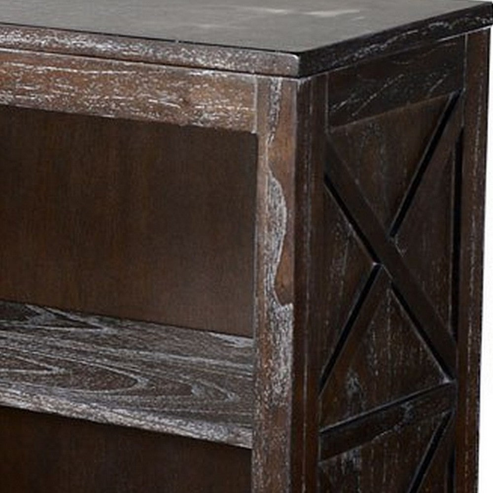 Sofi Small Bookcase, X Cross Panels, 2 Shelves, Dark Brown Veneer -BM324773