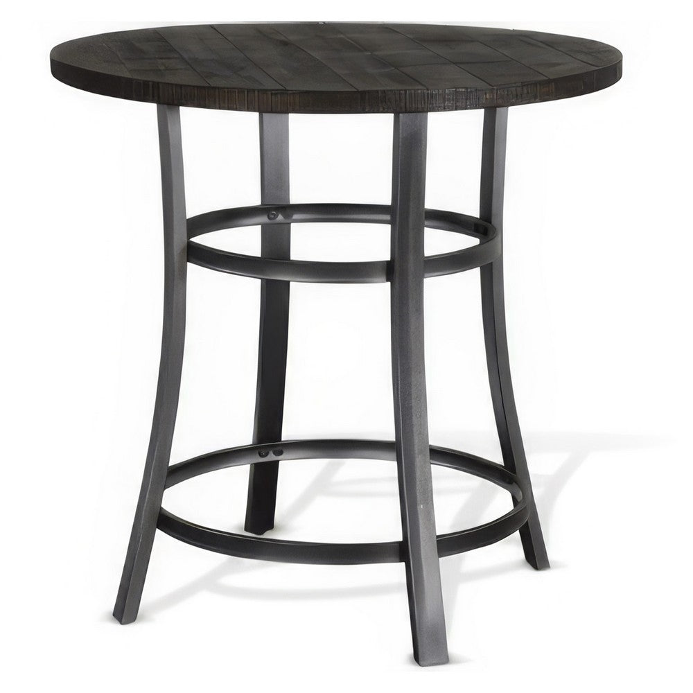 Flint Counter Height Table Round 36 Inch, Dark Brown Mahogany w Metal -BM324809