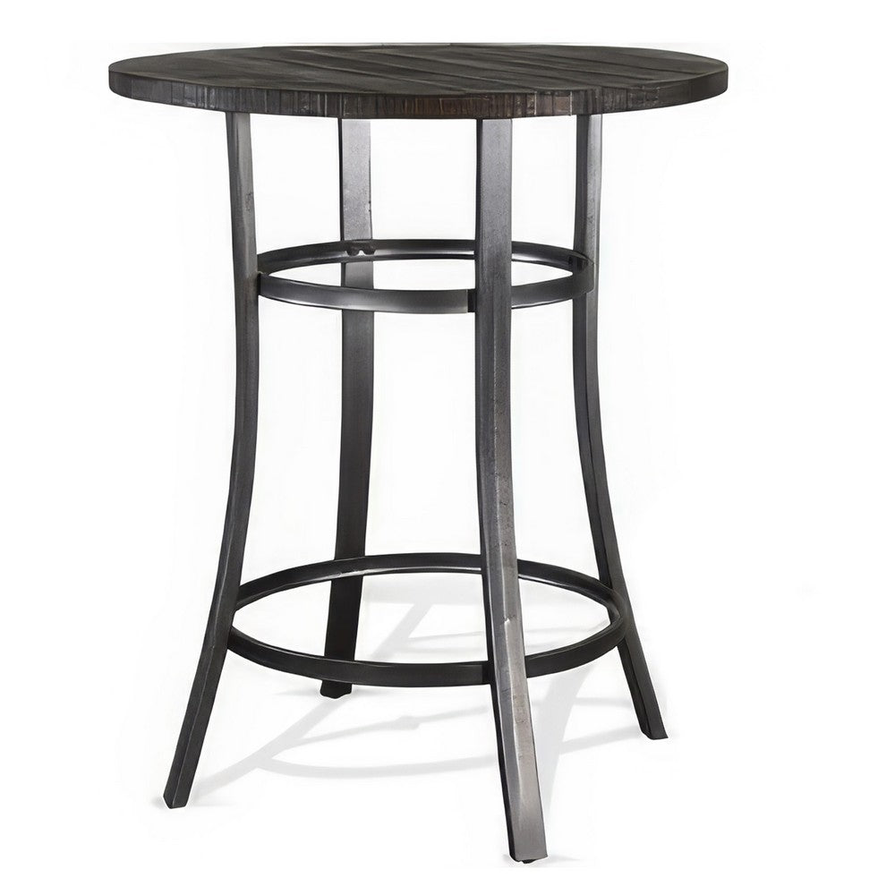 Flint Bar Height Table Round 42 Inch, Dark Brown Mahogany Wood n Metal -BM324810