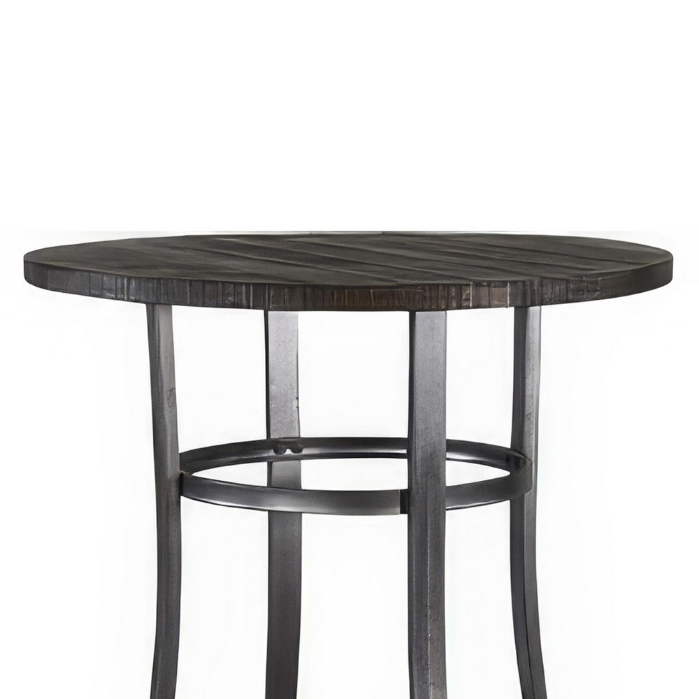 Flint Bar Height Table Round 42 Inch, Dark Brown Mahogany Wood n Metal -BM324810