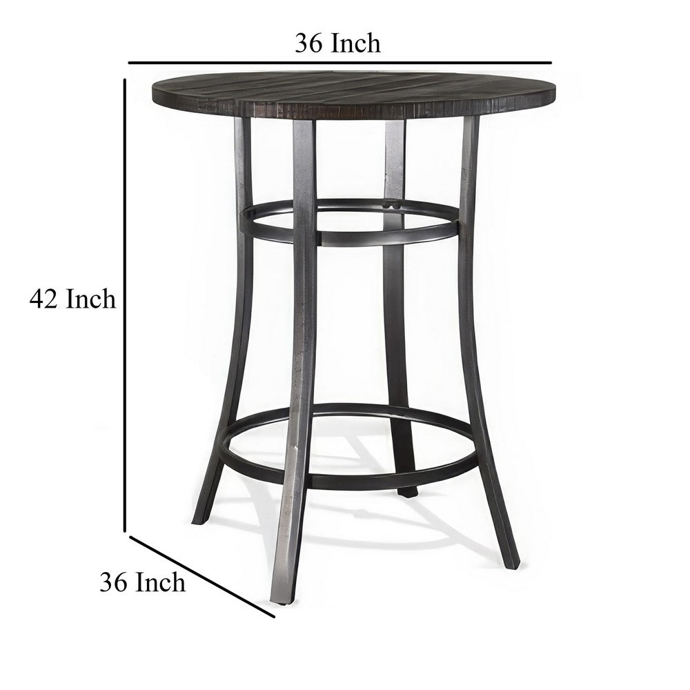 Flint Bar Height Table Round 42 Inch, Dark Brown Mahogany Wood n Metal -BM324810