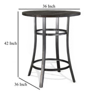 Flint Bar Height Table Round 42 Inch, Dark Brown Mahogany Wood n Metal -BM324810