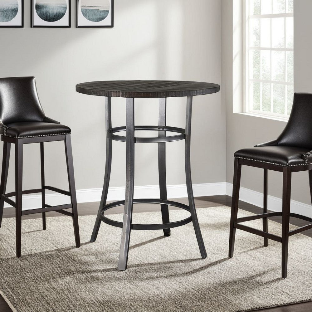 Flint Bar Height Table Round 42 Inch, Dark Brown Mahogany Wood n Metal -BM324810