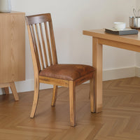 Marv Set of 2 Dining Chairs, Slat Back, Light Brown Microfiber, Mahogany Mindi - BM324819