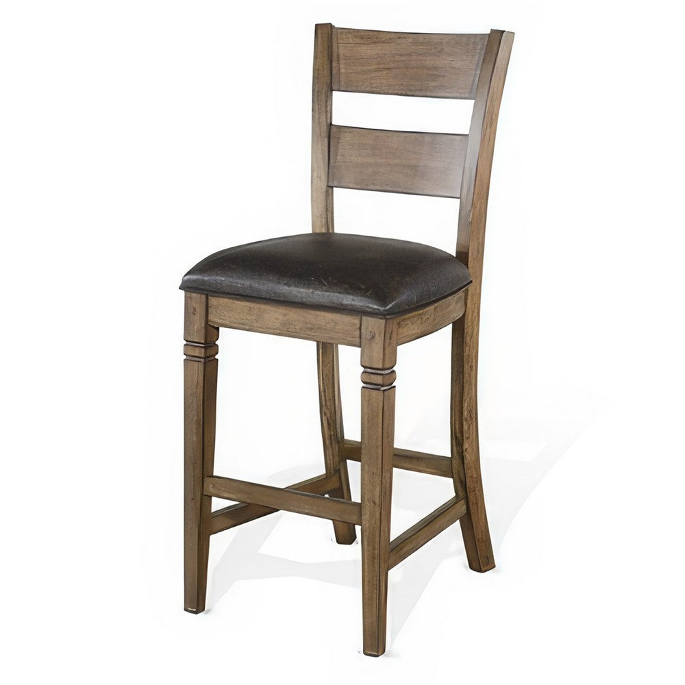 Yael Barstool Chair, Ladderback, Black Microfiber, Taupe Mahogany Wood -BM324820