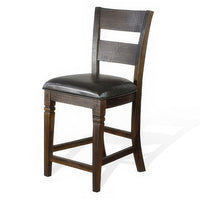 Flint Set of 2 Counter Stool Chairs, Ladderback, Black, Dark Brown Mahogany Wood - BM324822