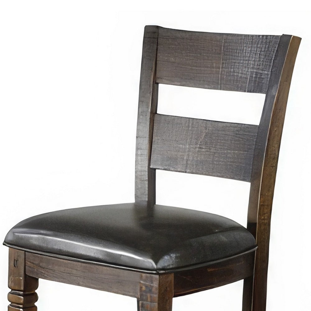 Flint Set of 2 Counter Stool Chairs, Ladderback, Black, Dark Brown Mahogany Wood - BM324822