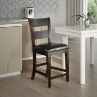 Flint Set of 2 Counter Stool Chairs, Ladderback, Black, Dark Brown Mahogany Wood - BM324822