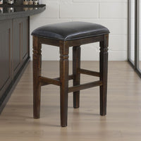 Flint Barstool, Backless, Plush Black Vinyl Seat, Dark Brown Mahogany -BM324824