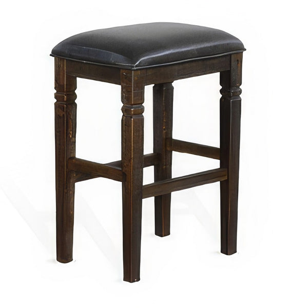 Flint Barstool, Set of 2, Backless, Plush Black Vinyl Seat, Dark Brown Mahogany - BM324824