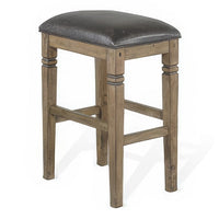 Yael Barstool, Black Faux Leather Cushioned, Taupe Mahogany Solid Wood -BM324825