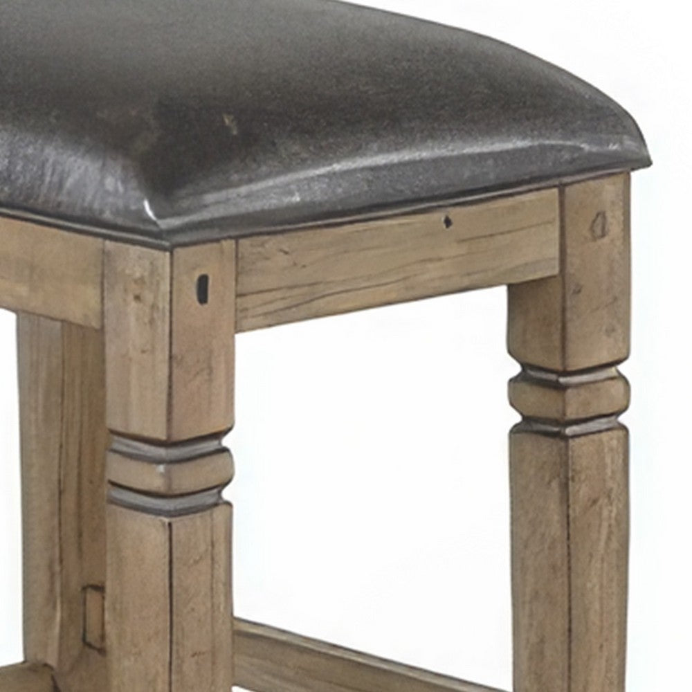 Yael Barstool, Black Faux Leather Cushioned, Taupe Mahogany Solid Wood -BM324825