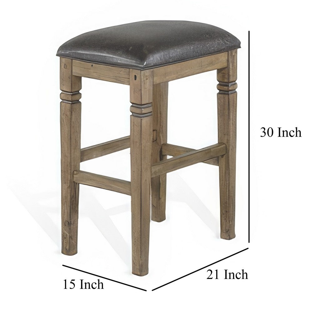 Yael Barstool, Black Faux Leather Cushioned, Taupe Mahogany Solid Wood -BM324825