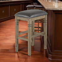 Yael Barstool, Black Faux Leather Cushioned, Taupe Mahogany Solid Wood -BM324825