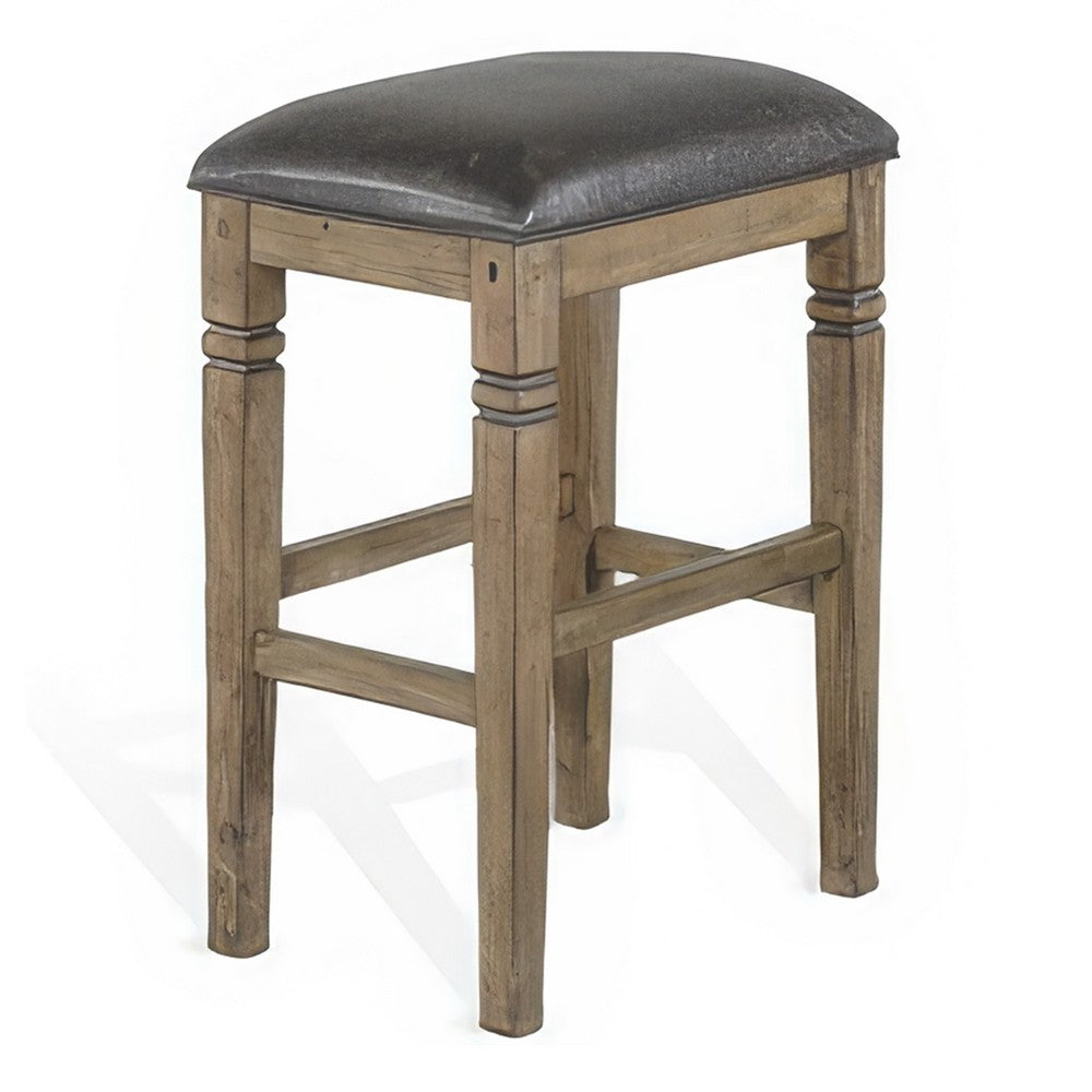Yael Barstool, Black Faux Leather Cushioned, Taupe Mahogany Solid Wood -BM324825