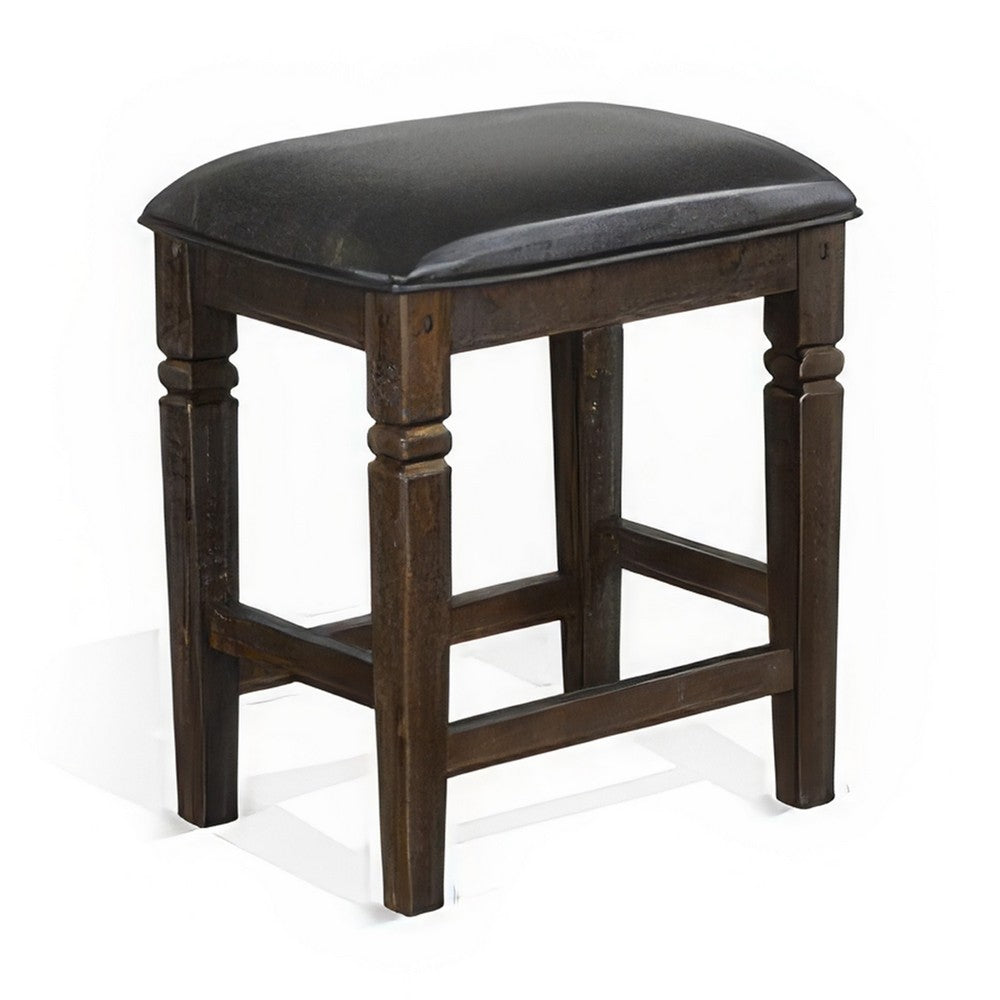 Flint Counter Stool, Black Faux Leather, Dark Brown Mahogany Wood -BM324826