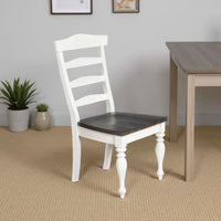 Orso Set of 2 Dining Chairs, Ladderback Design, White and Dark Brown Mindi Wood - BM324827