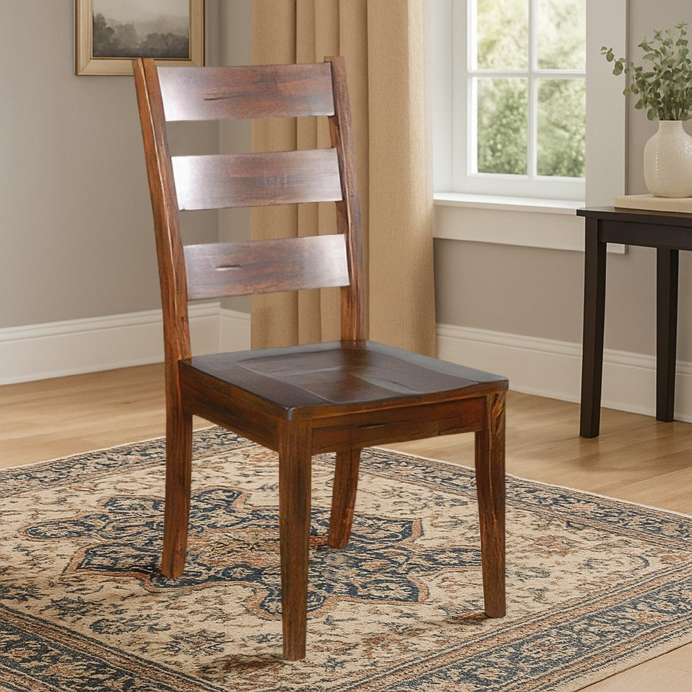 Reggie Dining Chair Set of 2, Ladderback, Dark Brown Mahogany Wood -BM324848