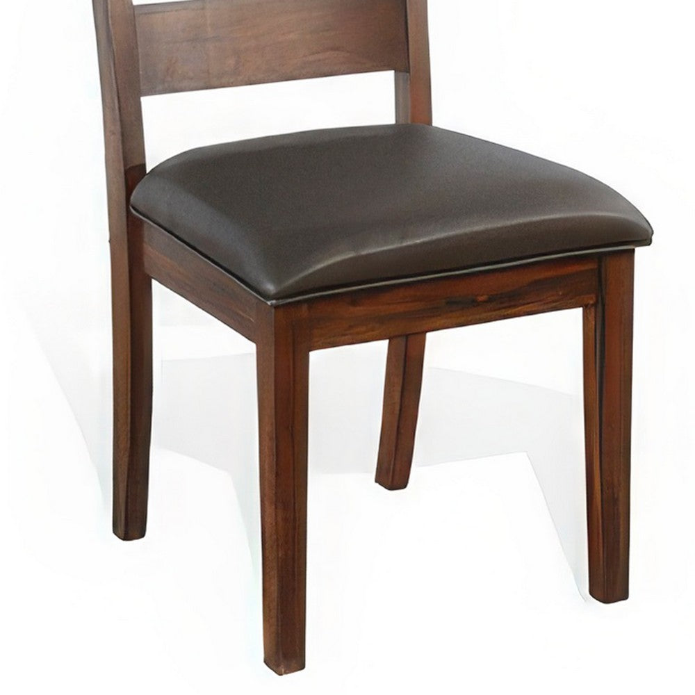 Reggie Dining Chair Set of 2, Ladderback, Dark Gray Faux Leather Brown -BM324851
