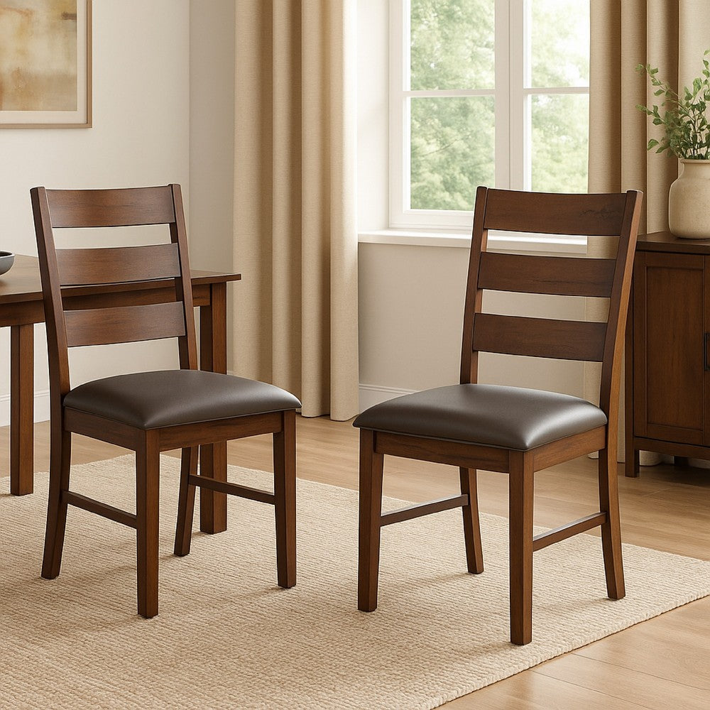 Reggie Dining Chair Set of 2, Ladderback, Dark Gray Faux Leather Brown -BM324851