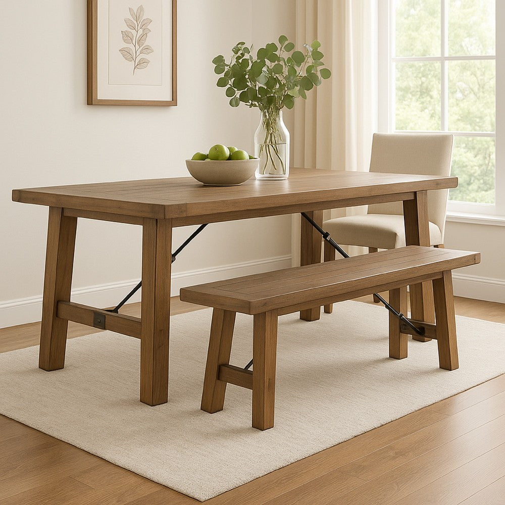 Yael Bench, 72 Inch Light Brown Mindi and Mahogany, Turnbuckle Accents -BM324852