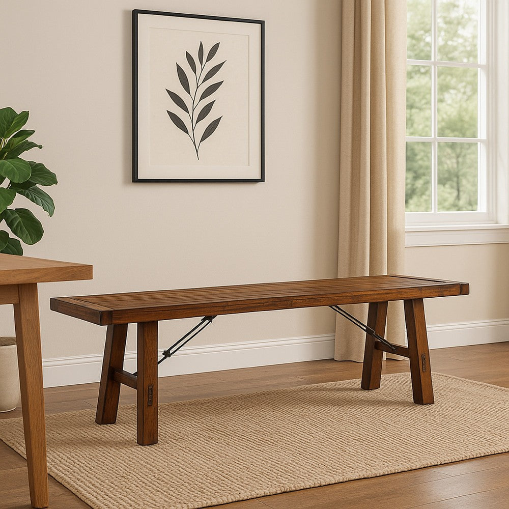Reggie Bench, 72 Inch Brown Mahogany Wood, Metal Turnbuckle Accents -BM324853