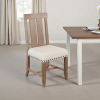 Anva Dining Chair Set of 2, Slat Back, White Fabric, Dark Brown Wood -BM324857