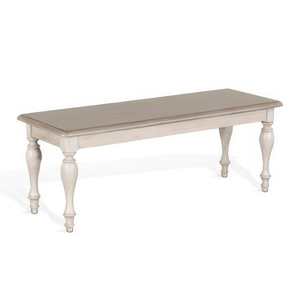 Sain Dining Bench, Taupe, White Mahogany Wood, Turned Legs, 68 Inch -BM324860