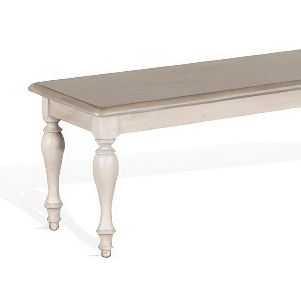 Sain Dining Bench, Taupe, White Mahogany Wood, Turned Legs, 68 Inch -BM324860