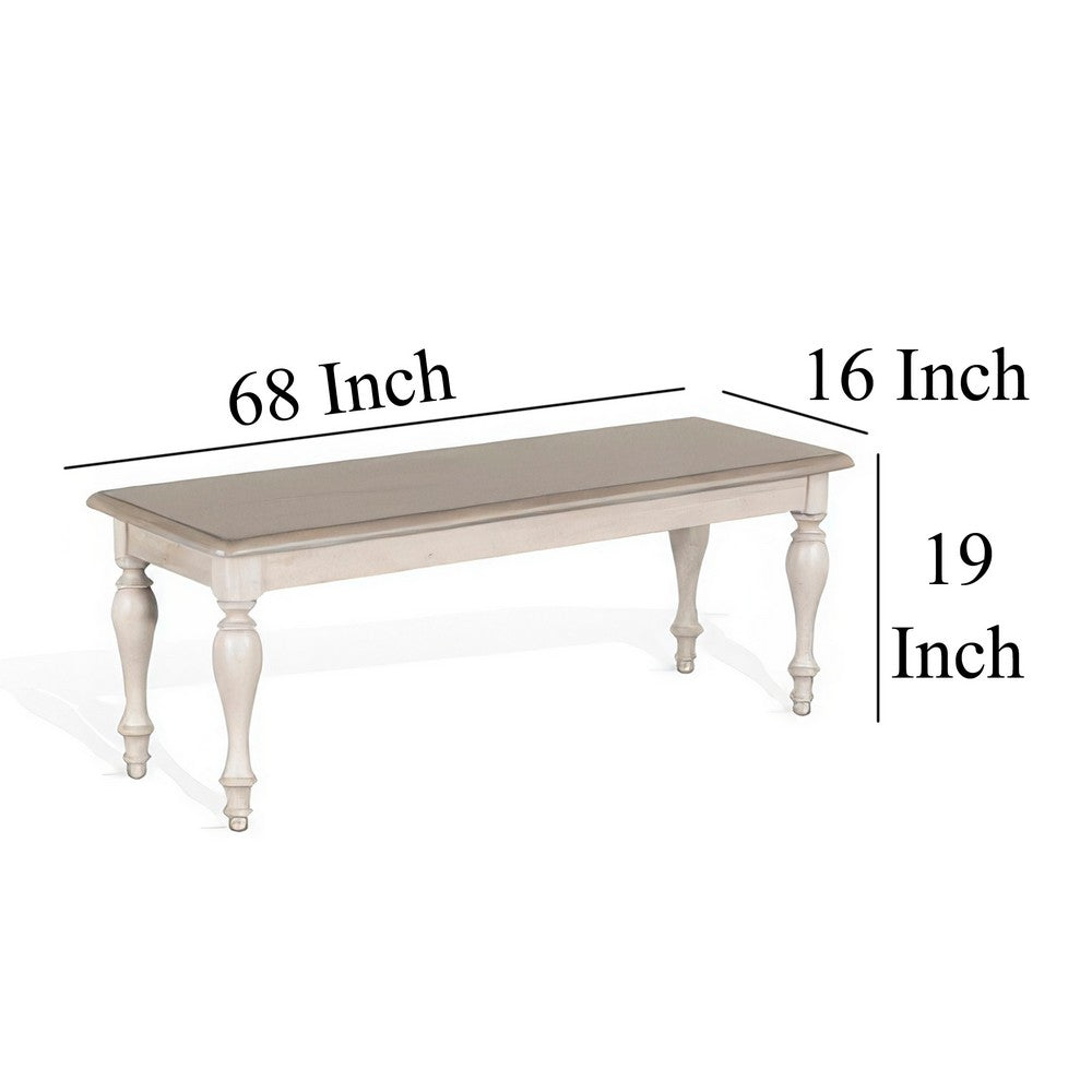 Sain Dining Bench, Taupe, White Mahogany Wood, Turned Legs, 68 Inch -BM324860
