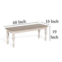 Sain Dining Bench, Taupe, White Mahogany Wood, Turned Legs, 68 Inch -BM324860