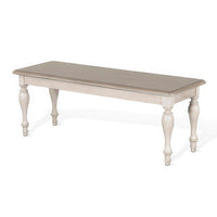 Sain Dining Bench, Taupe, White Mahogany Wood, Turned Legs, 68 Inch