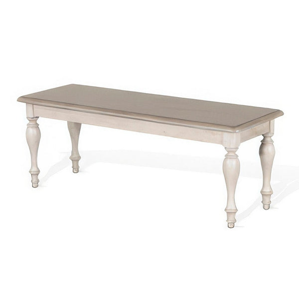 Sain Dining Bench, Taupe, White Mahogany Wood, Turned Legs, 68 Inch