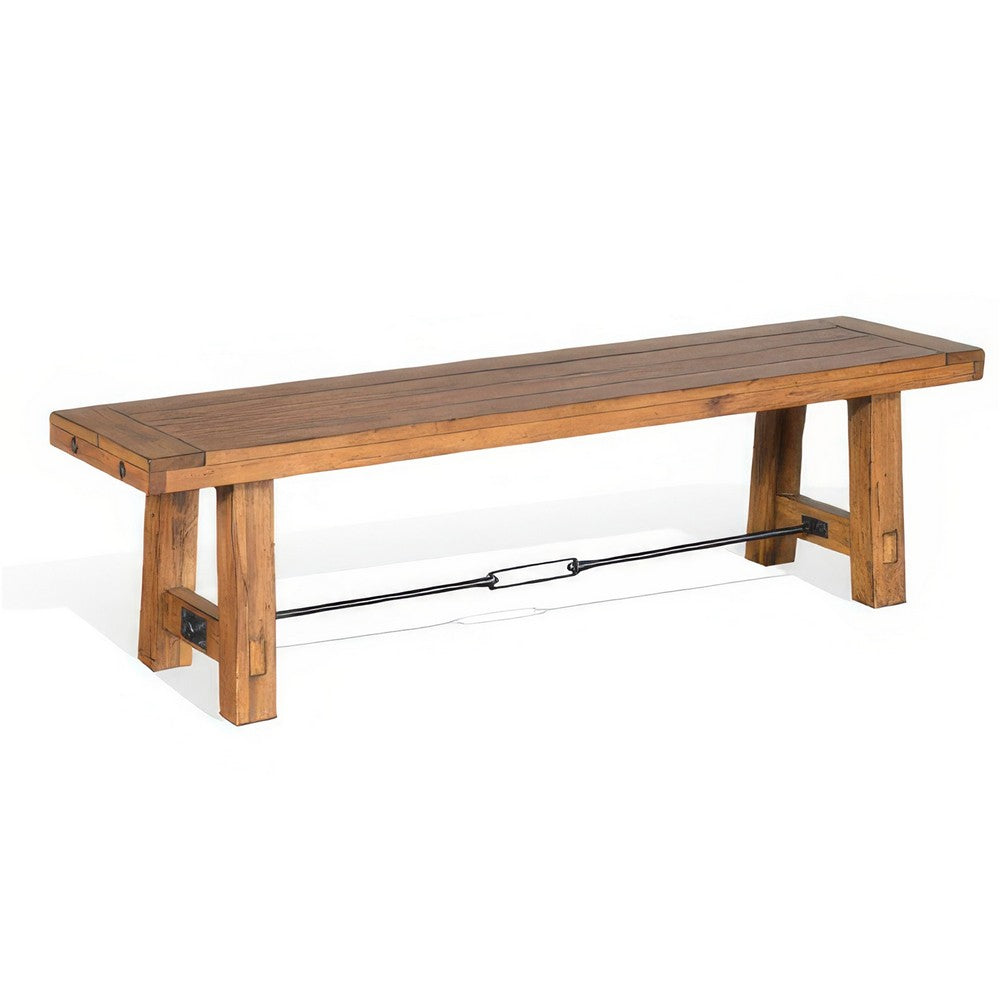 Jake Dining Bench, Light Brown Mahogany, Turnbuckle Accent, 64 Inch