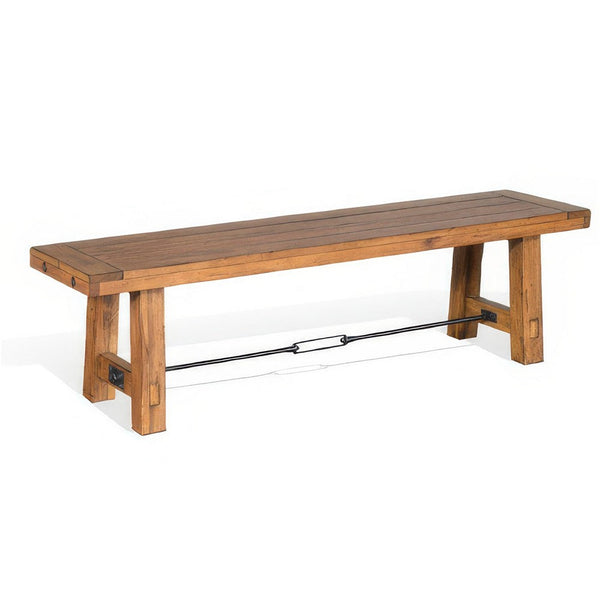 Jake Dining Bench, Light Brown Mahogany, Turnbuckle Accent, 64 Inch
