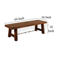 Reggie Wooden Bench | Rustic Brown Mahogany Wood, Angled Legs | Turnbuckle Accents | 64" - BM324863