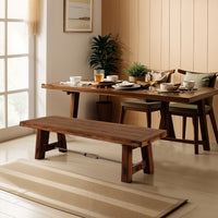 Reggie Wooden Bench | Rustic Brown Mahogany Wood, Angled Legs | Turnbuckle Accents | 64" - BM324863